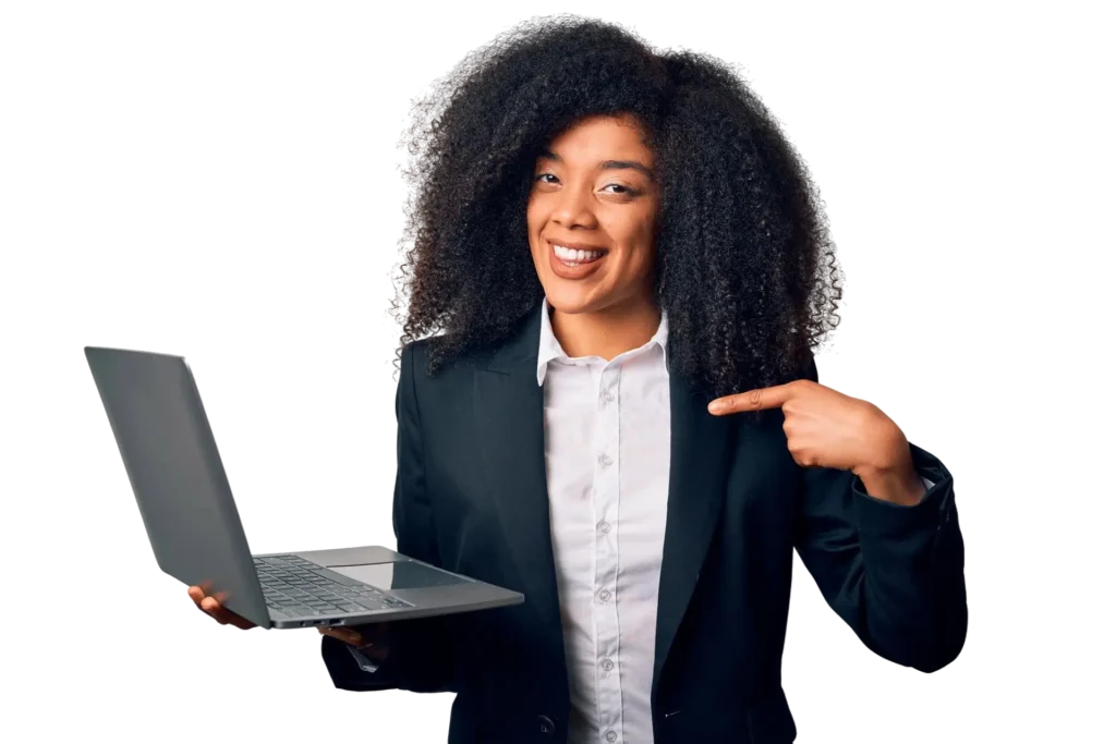 Professional CV Services, a young African American woman holding a laptop